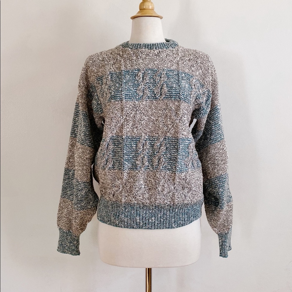 SOLD Vintage 90s Isle of Cotton Striped Fisherman Sweater Size Medium